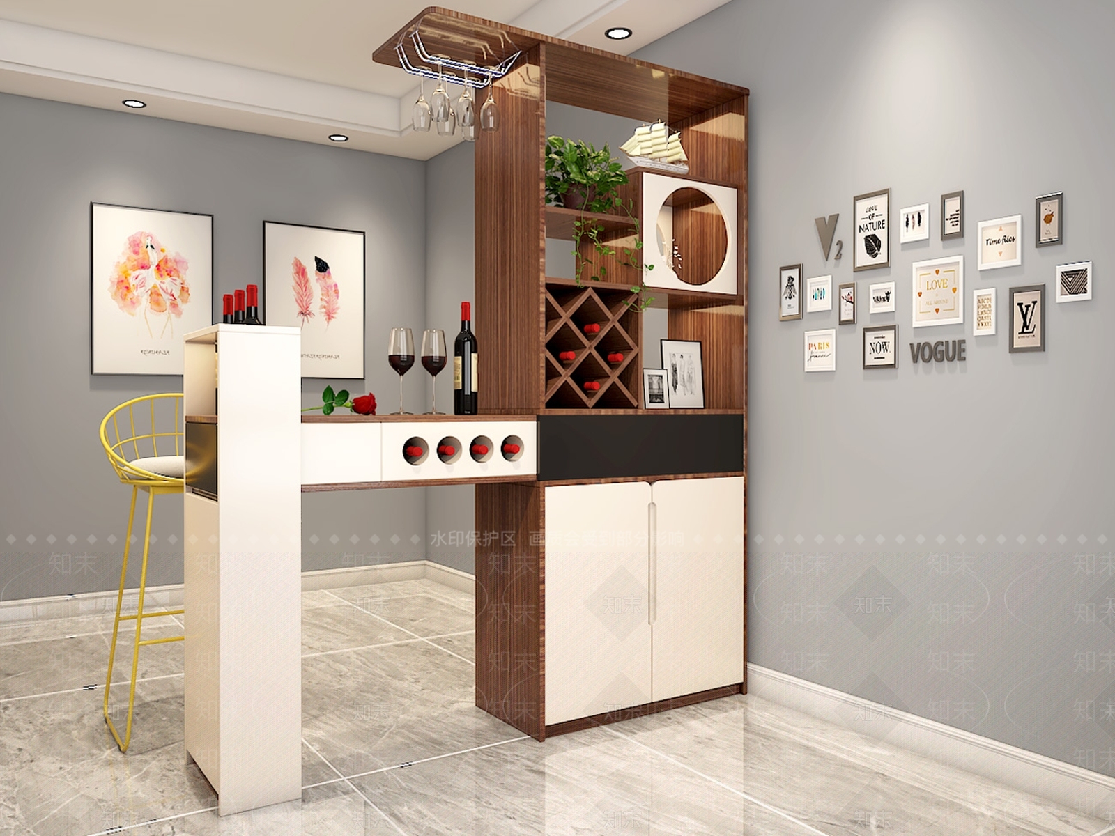 现代简约吧台柜3D模型下载【ID:954671012】