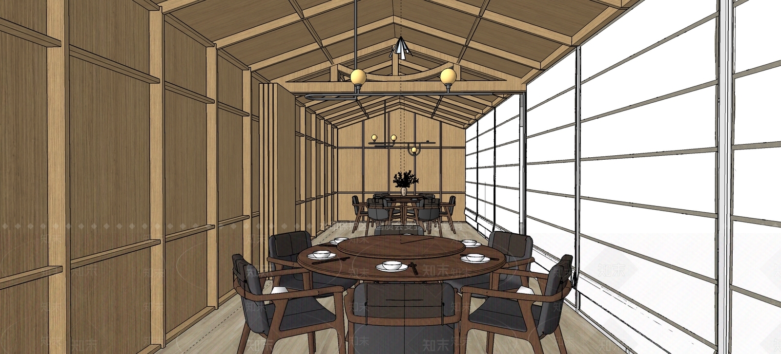 日式风格中餐厅SU模型下载【ID:954676012】