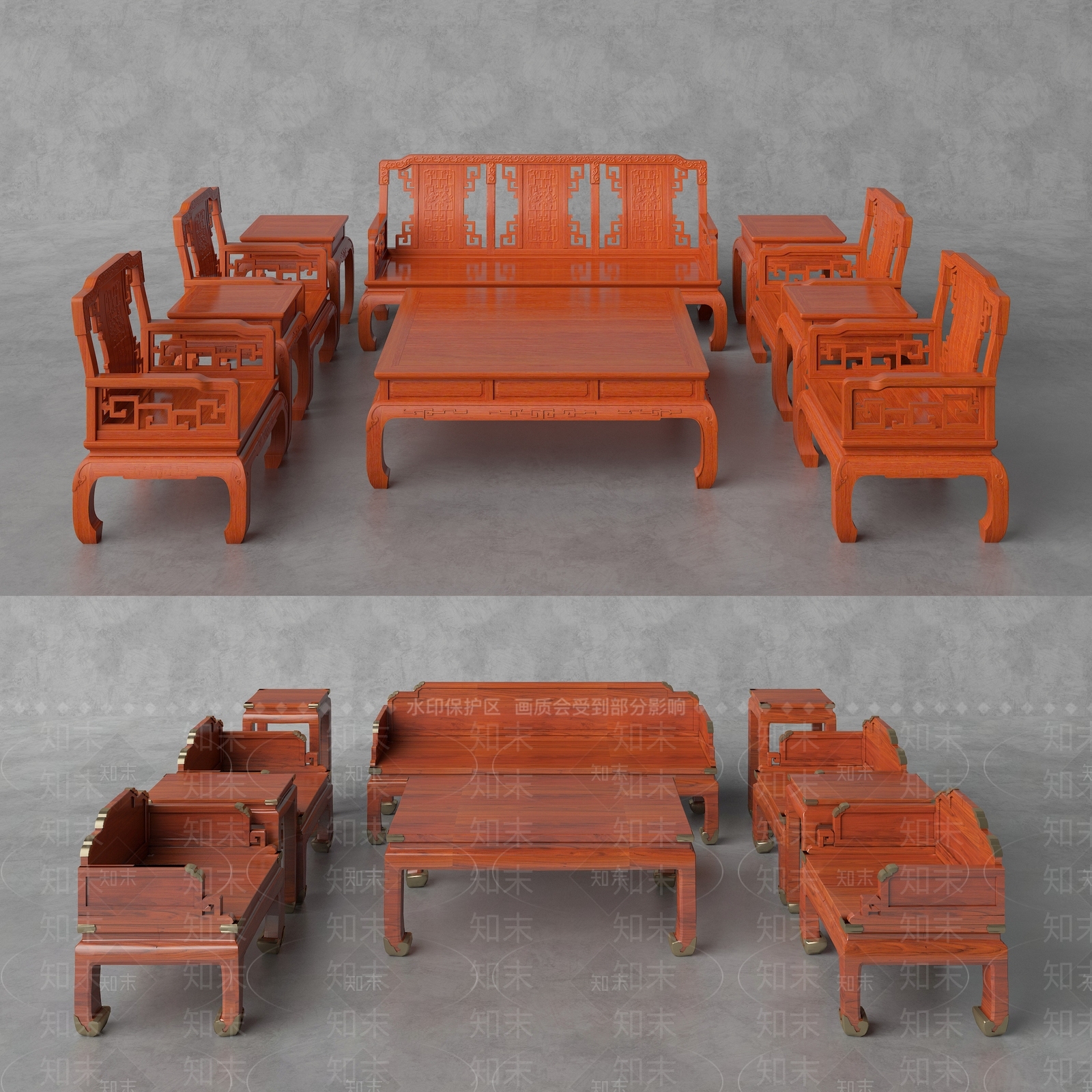 新中式仿古红木家具组合3D模型下载【ID:154685337】