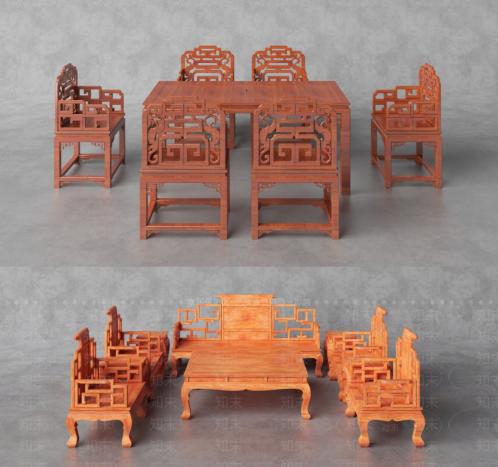 新中式仿古红木家具组合3D模型下载【ID:154685339】