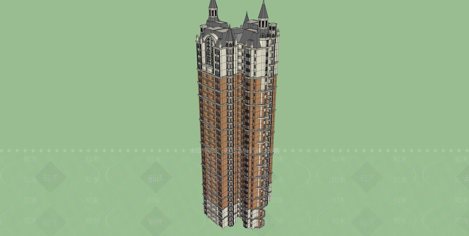 英伦风高层住宅SU模型下载【ID:254689742】