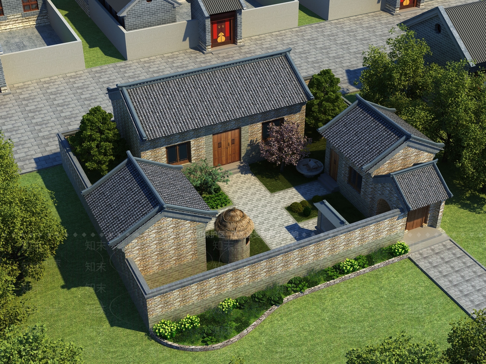 新中式民居四合院3D模型下载【ID:654704826】_知末3d模型网