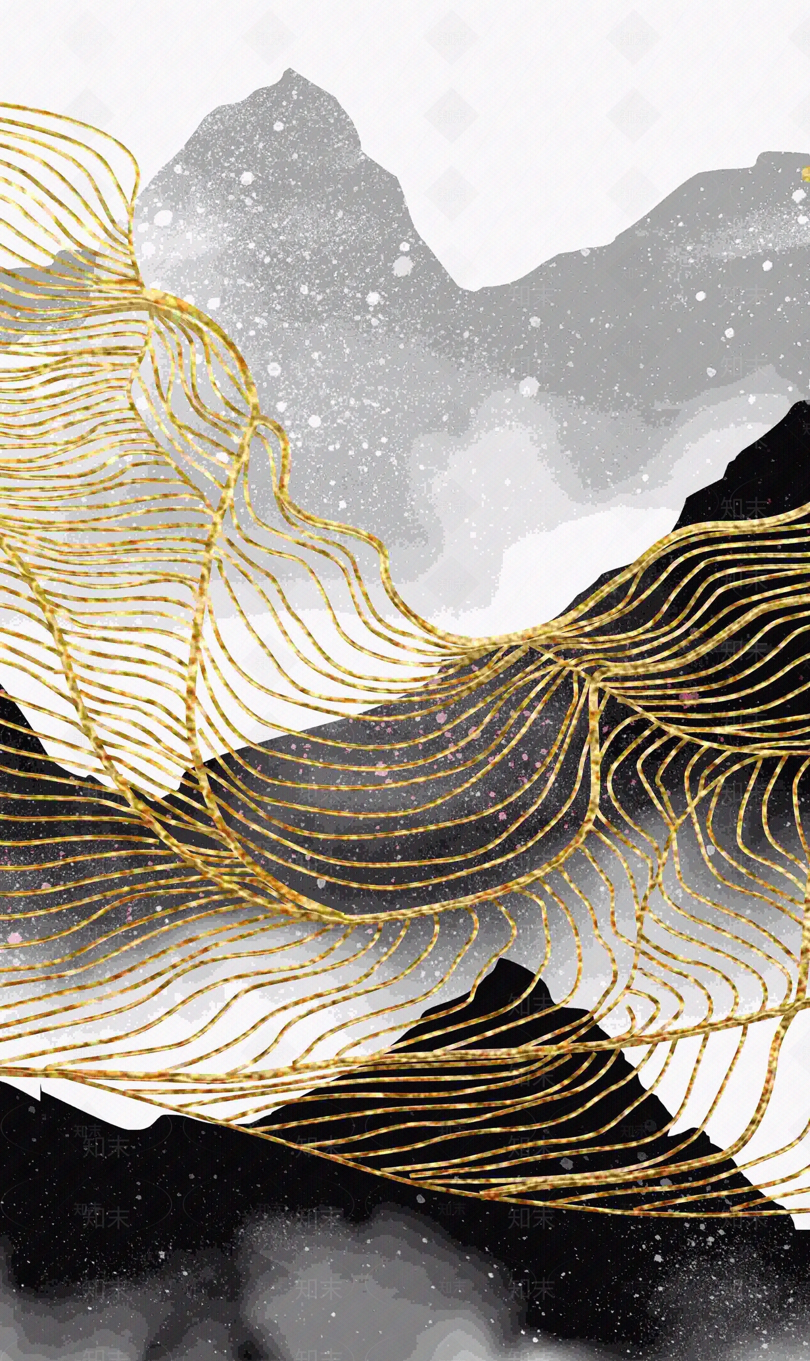 原创新中式 晶瓷金箔装饰画贴图下载【id:854708158】