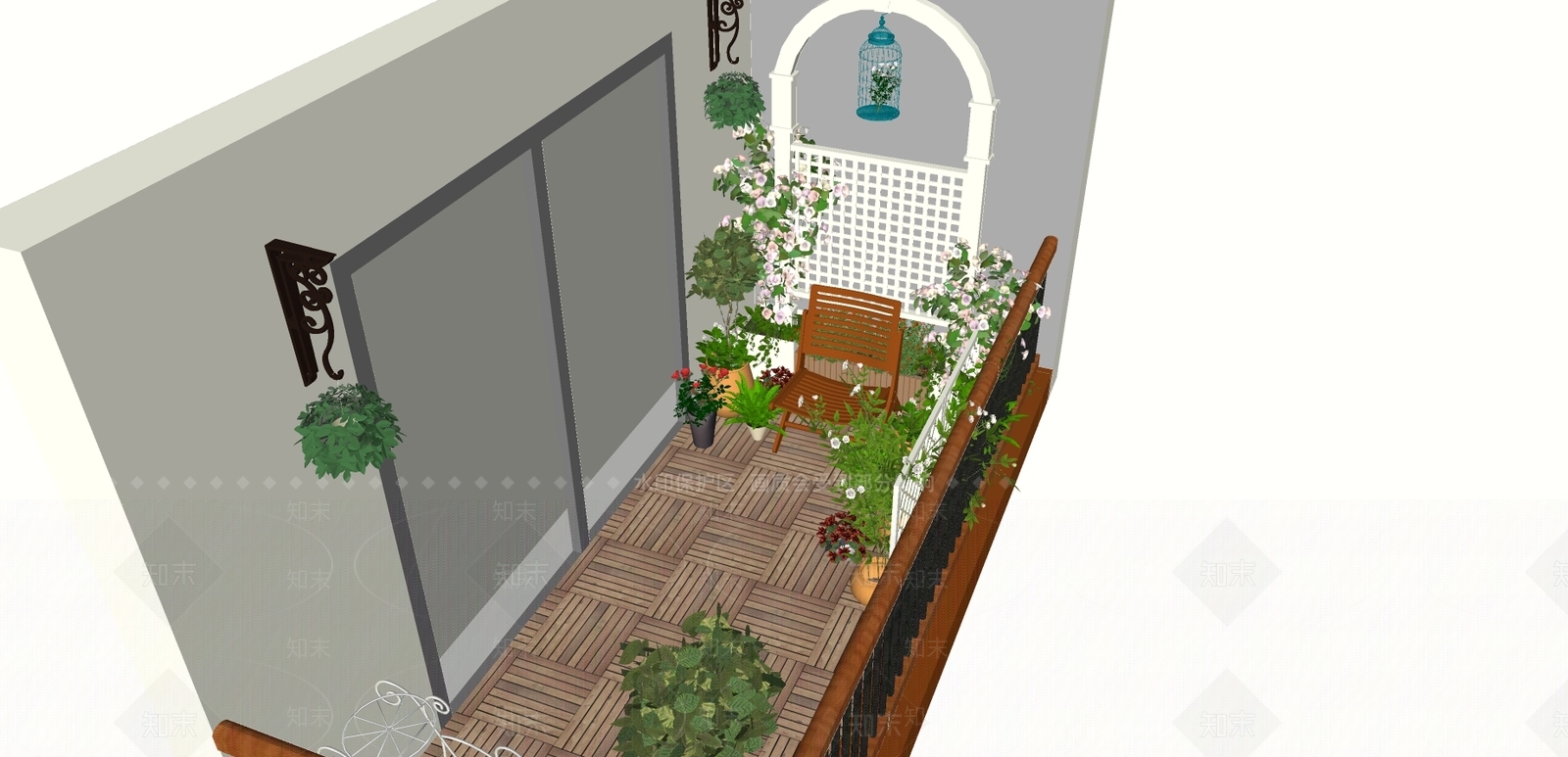 现代风格花园阳台SU模型下载【ID:654709720】