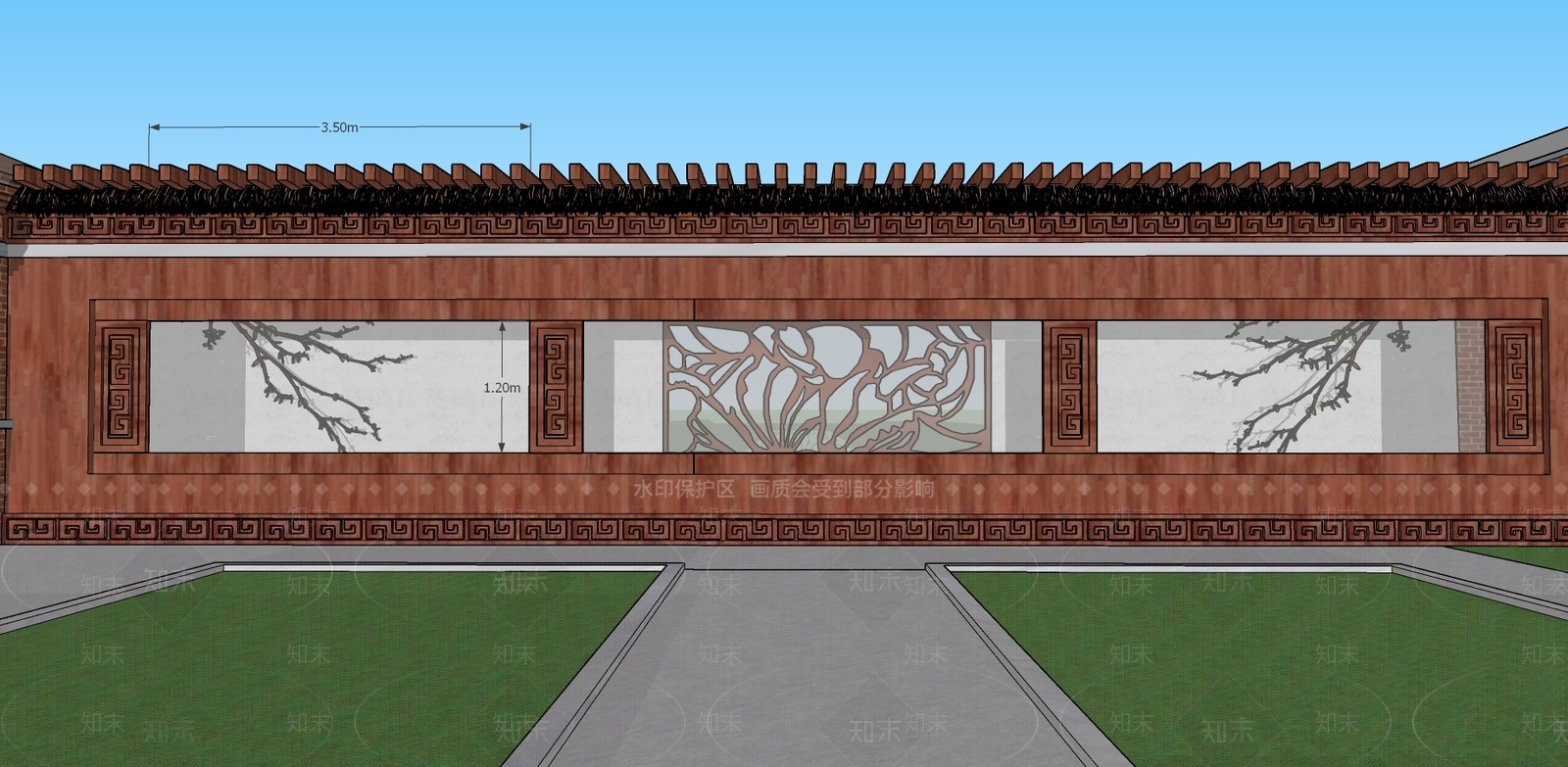 中式风格景观小建筑乡村民宿农村平房连廊SU模型下载【ID:654715725】