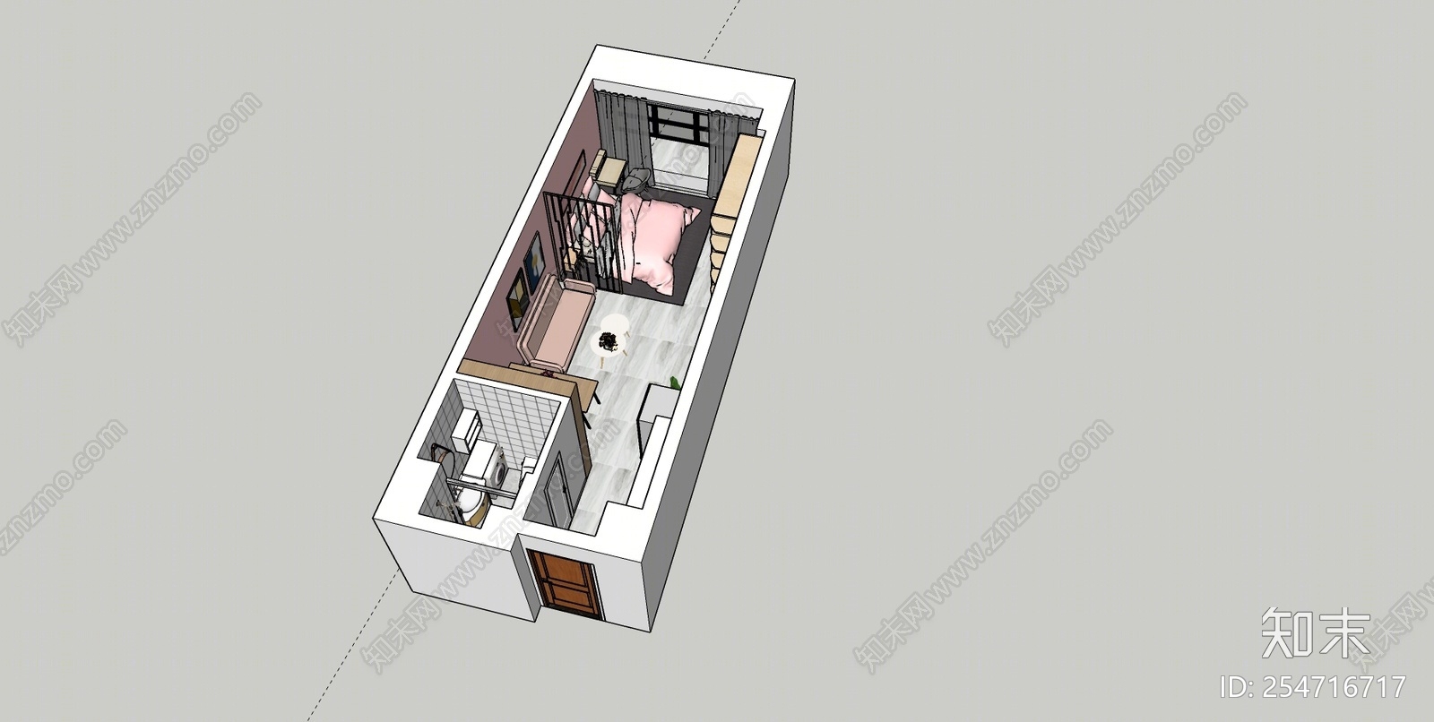 北欧风格单身公寓SU模型下载【ID:254716717】