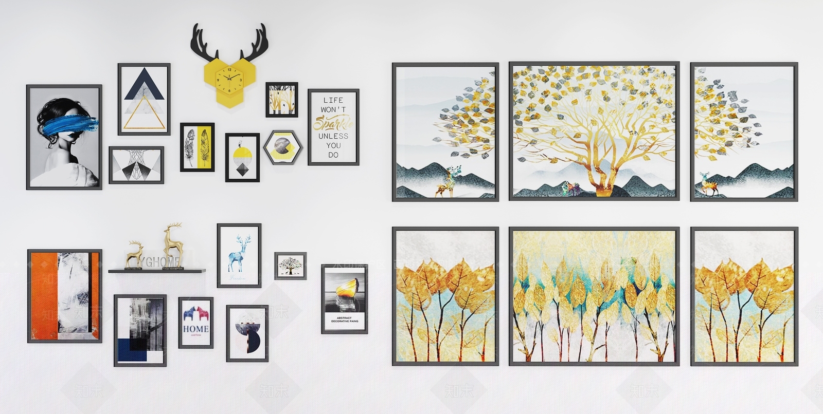 北欧客厅装饰画3D模型下载【ID:154754038】