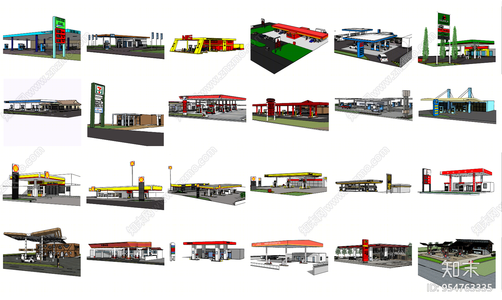现代风格加油站SU模型下载【ID:954763335】