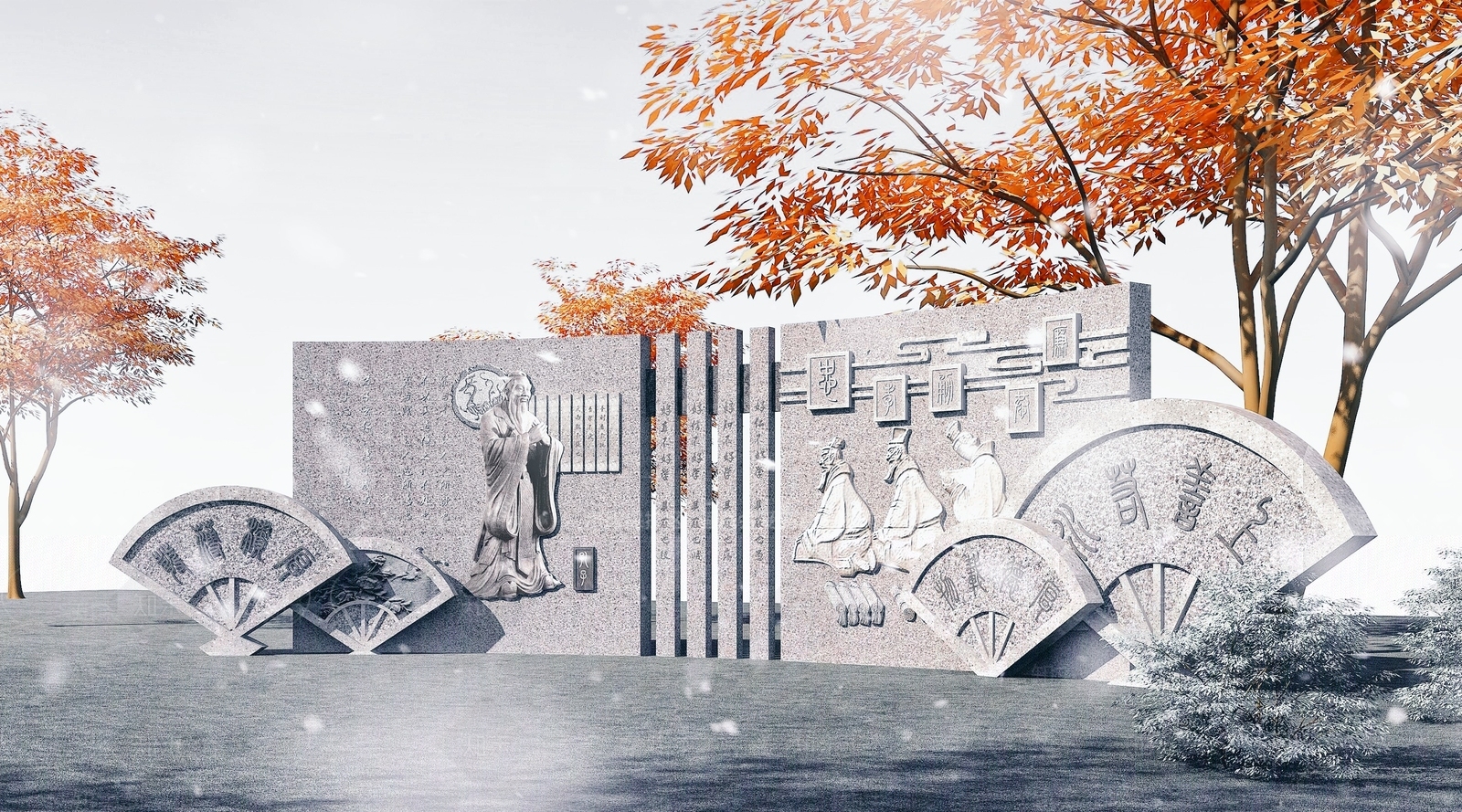 中式孔子文化墙3D模型下载【ID:854768315】