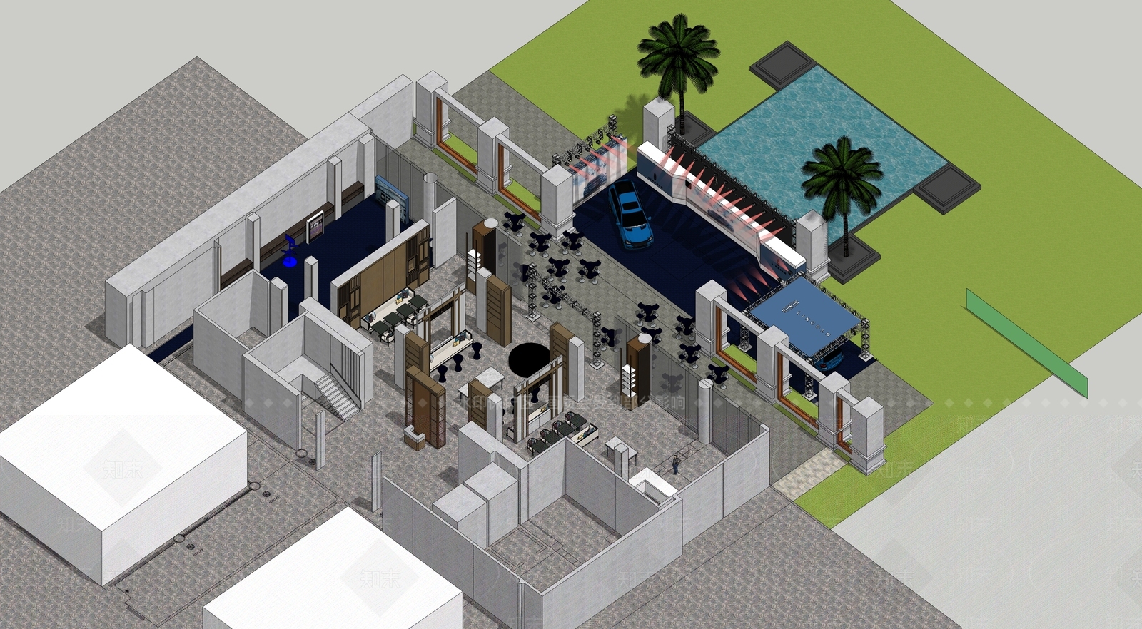 现代风格汽车展厅SU模型下载【ID:254792562】