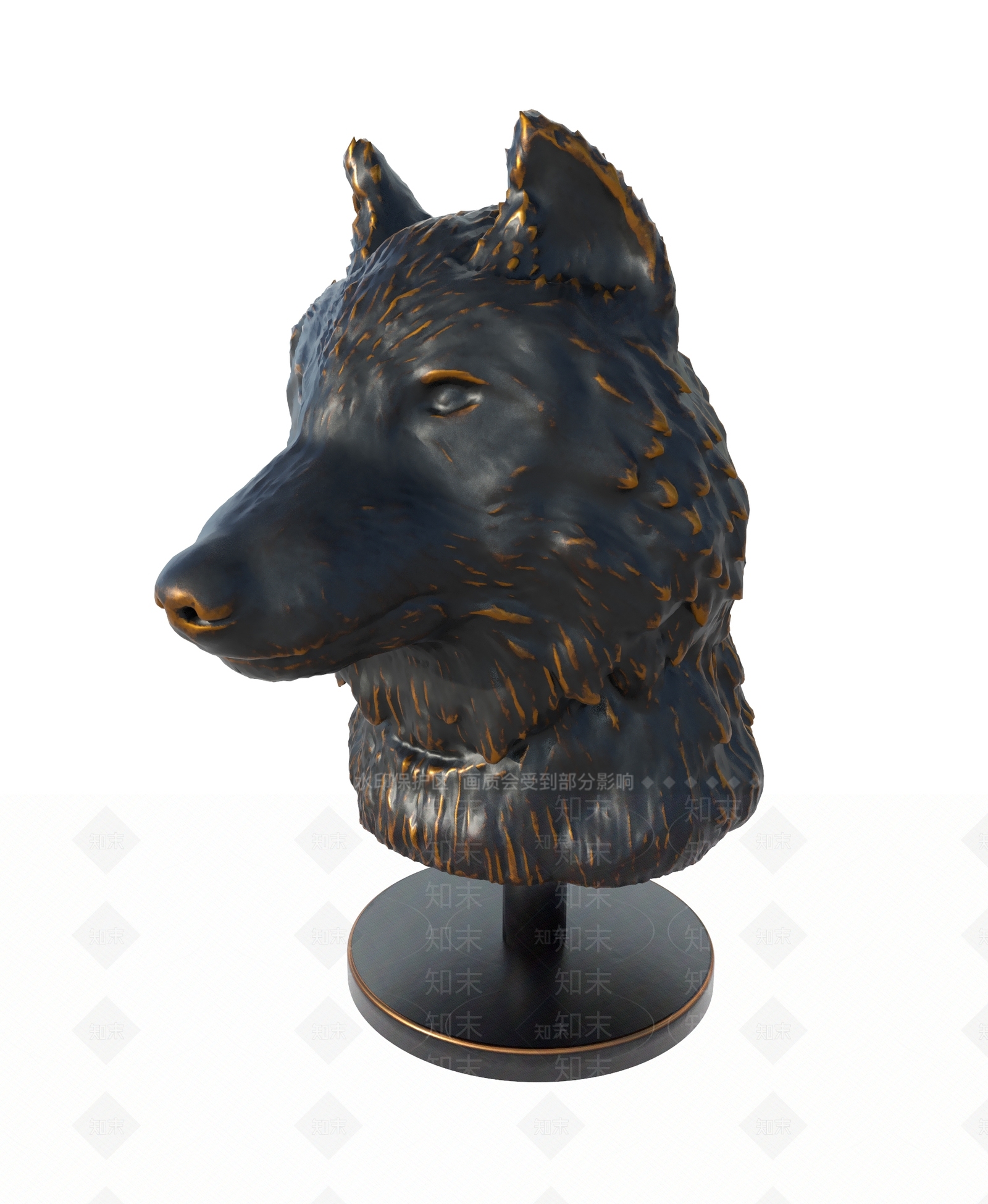 现代狼头雕塑摆件3D模型下载【ID:354811828】