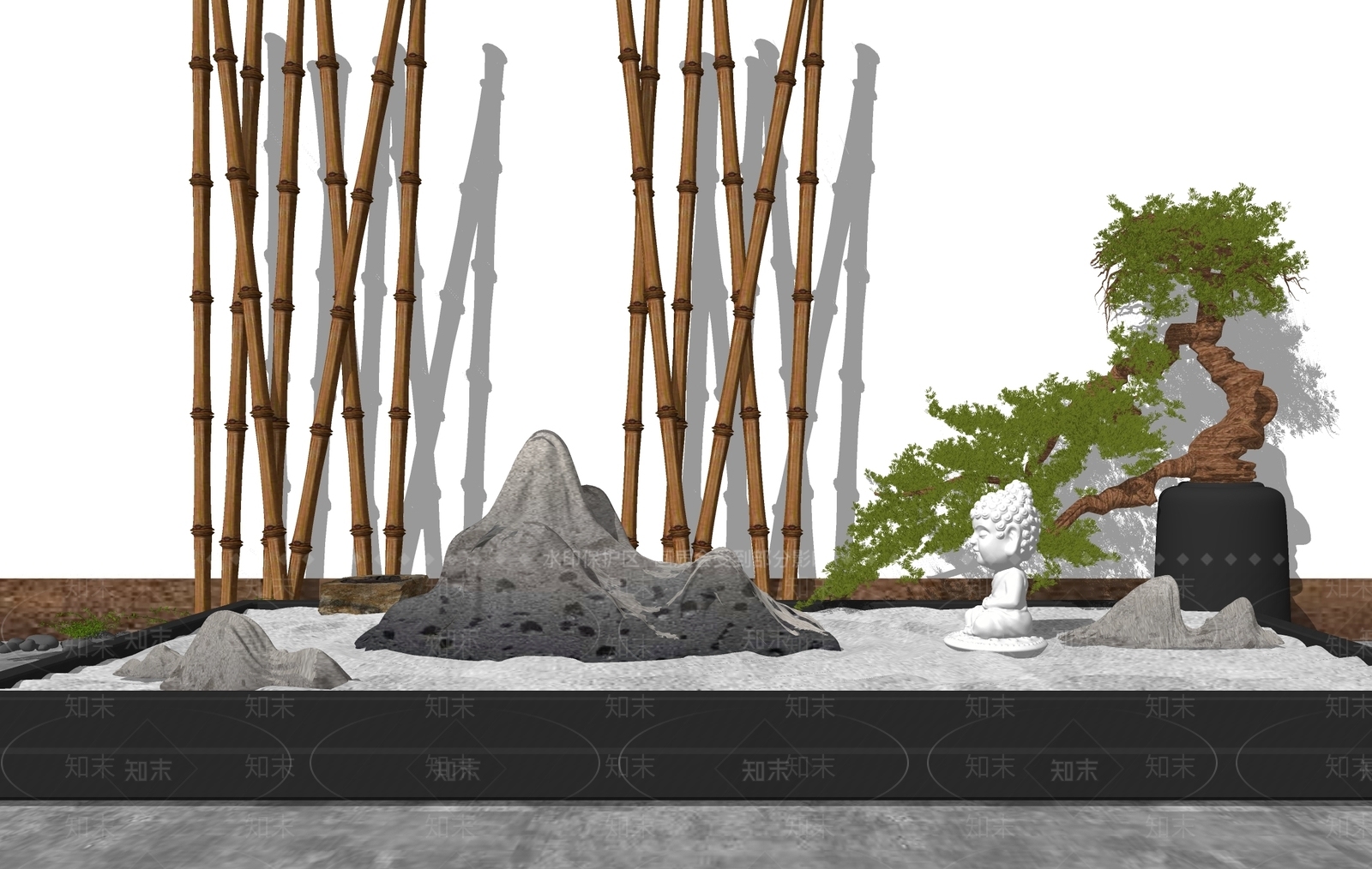 新中式园林景观小品日式禅意枯山水石SU模型下载【ID:554827939】