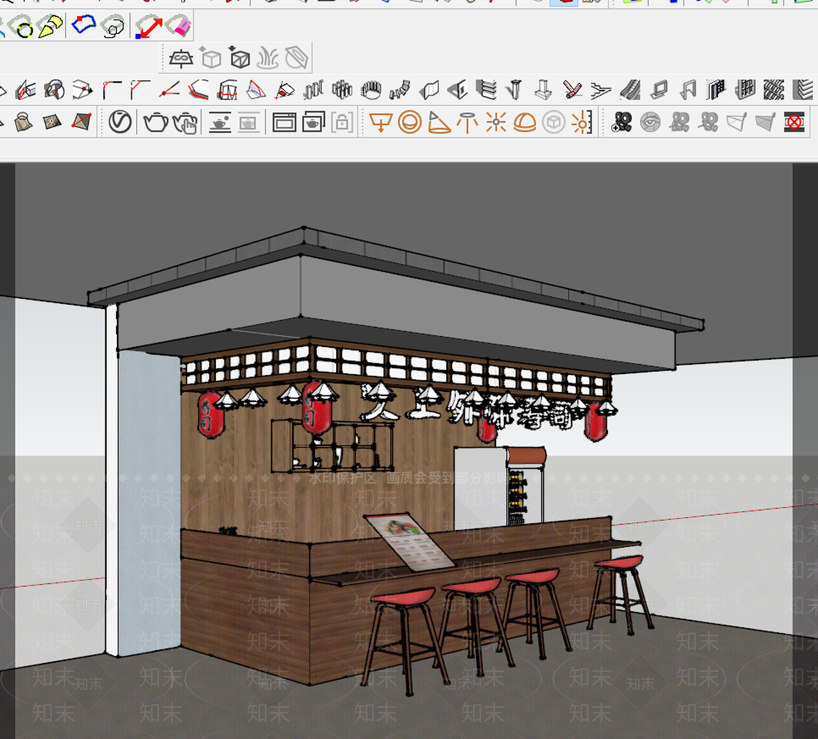 新中式风格寿司店SU模型下载【ID:754827895】