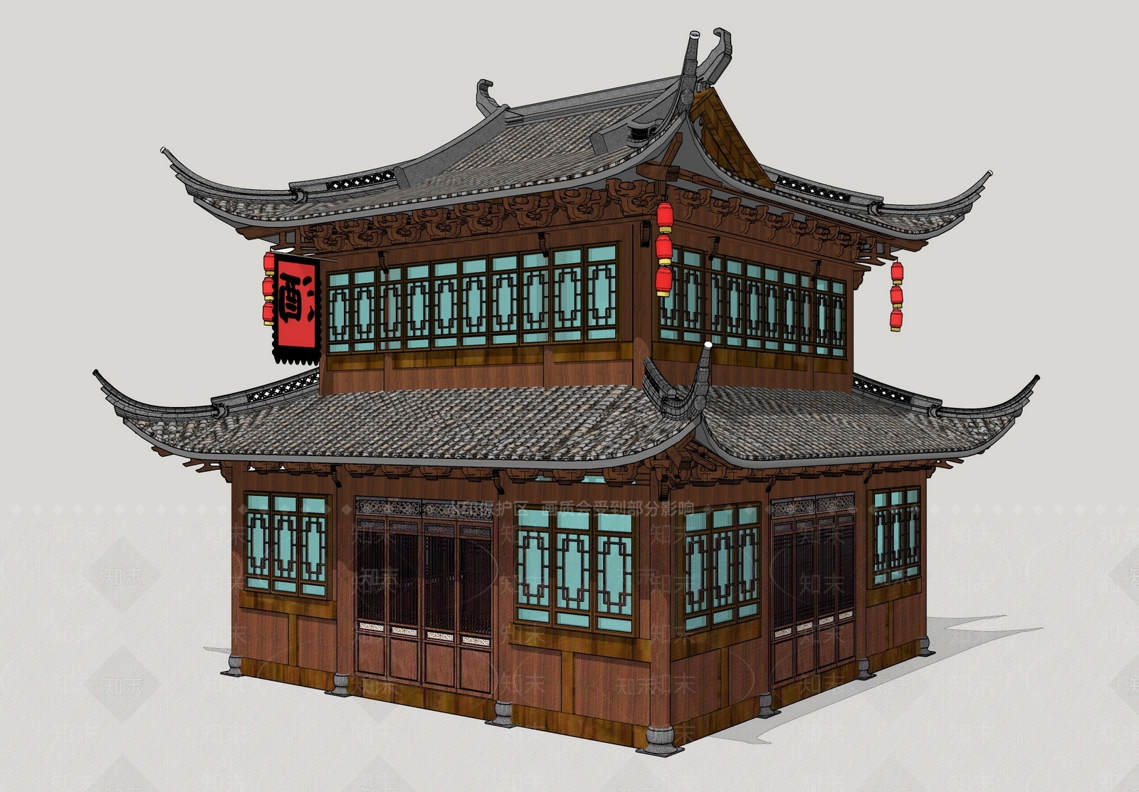 中式风格塔楼SU模型下载【ID:354870605】