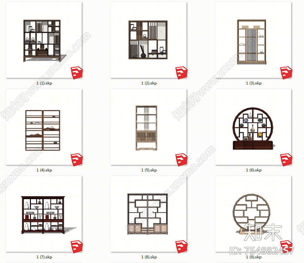 中式风格博古架SU模型下载【ID:754882457】