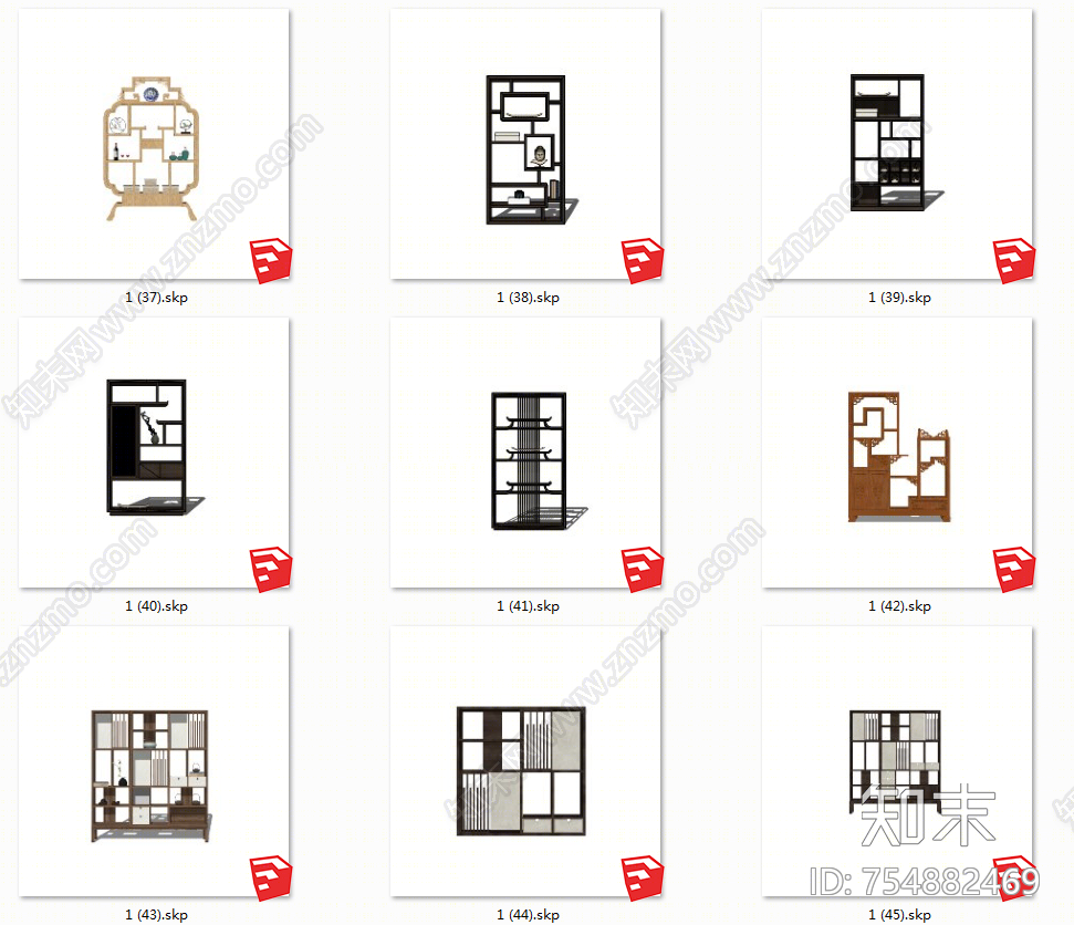 中式风格博古架SU模型下载【ID:754882469】