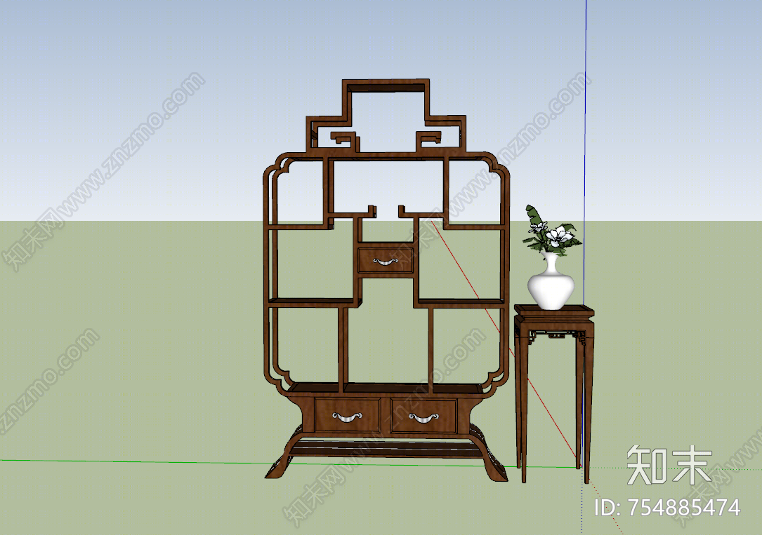 中式风格博古架SU模型下载【ID:754885474】