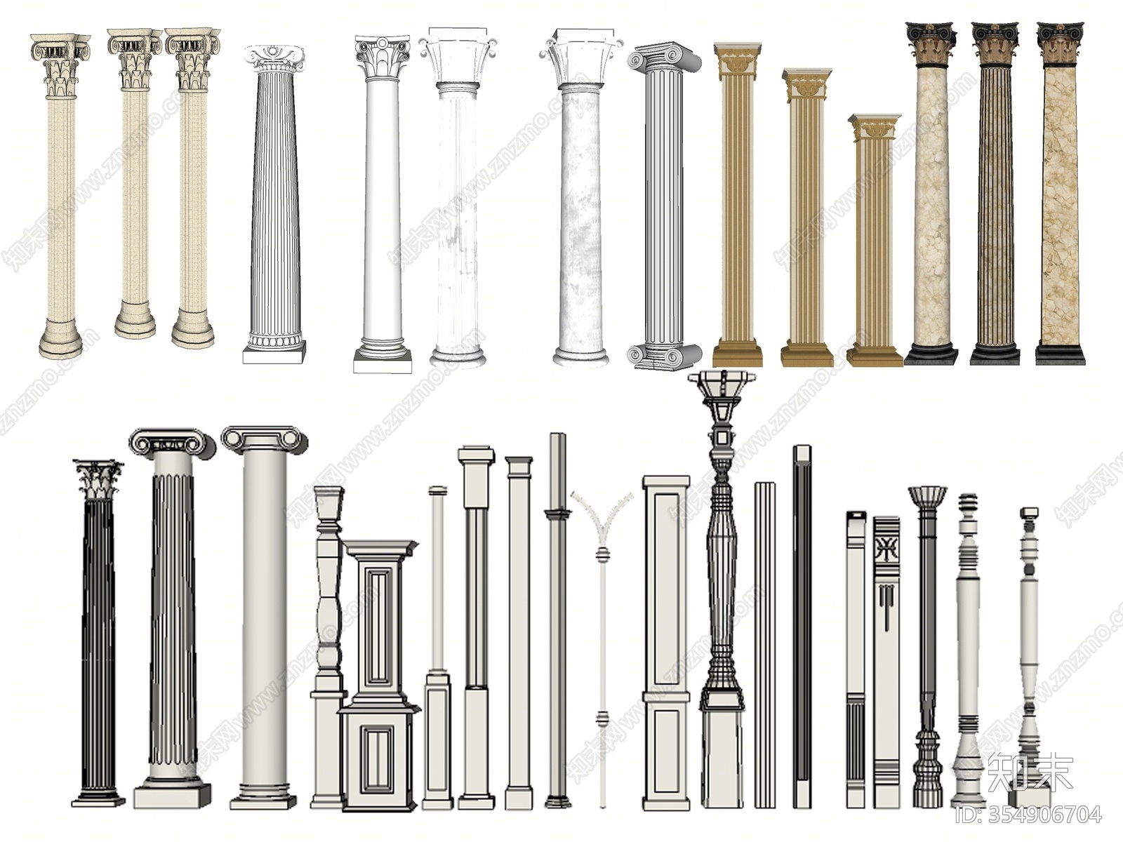 欧式风格罗马柱SU模型下载【ID:354906704】