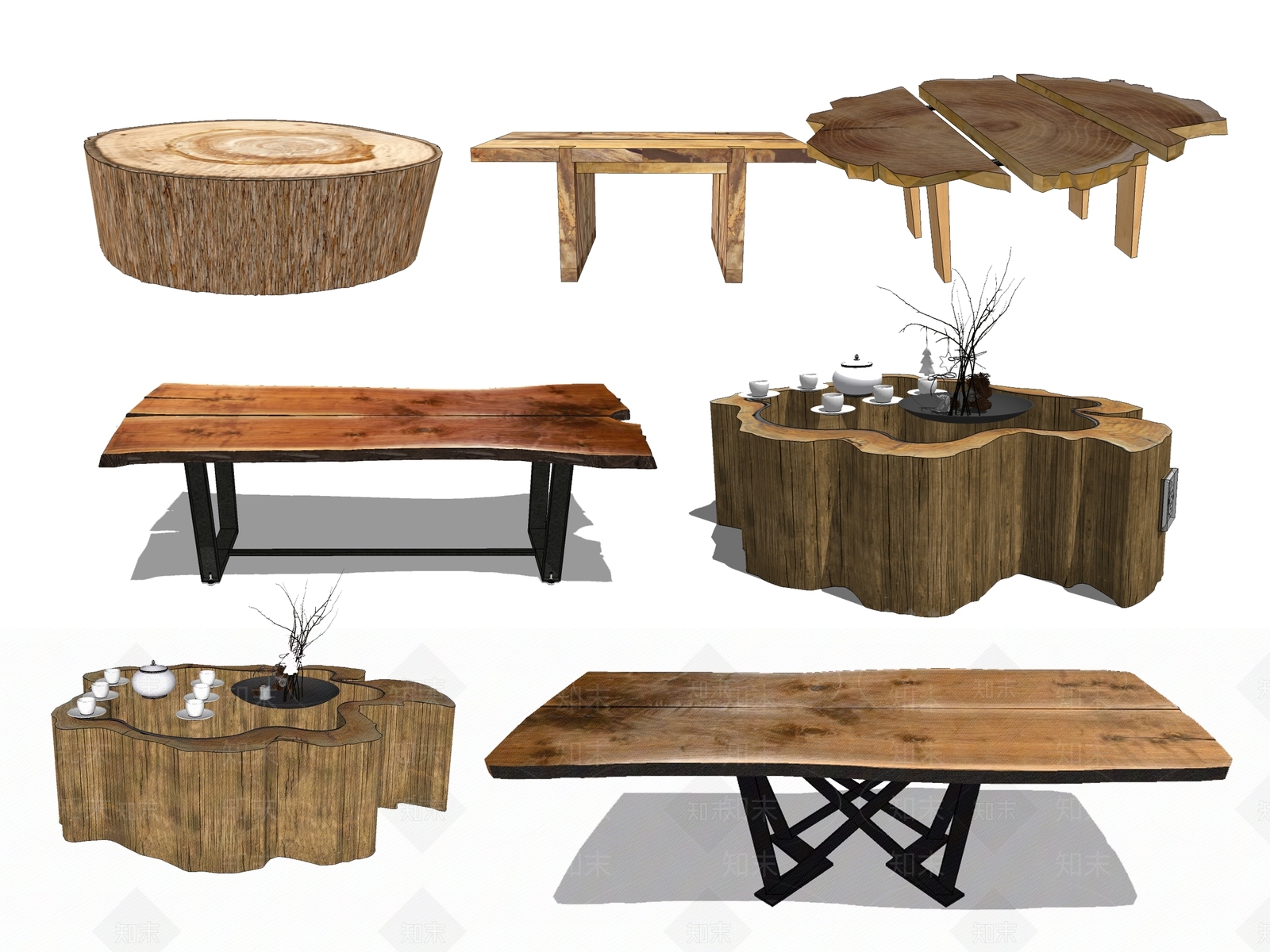 中式风格根雕茶几SU模型下载【ID:654906543】