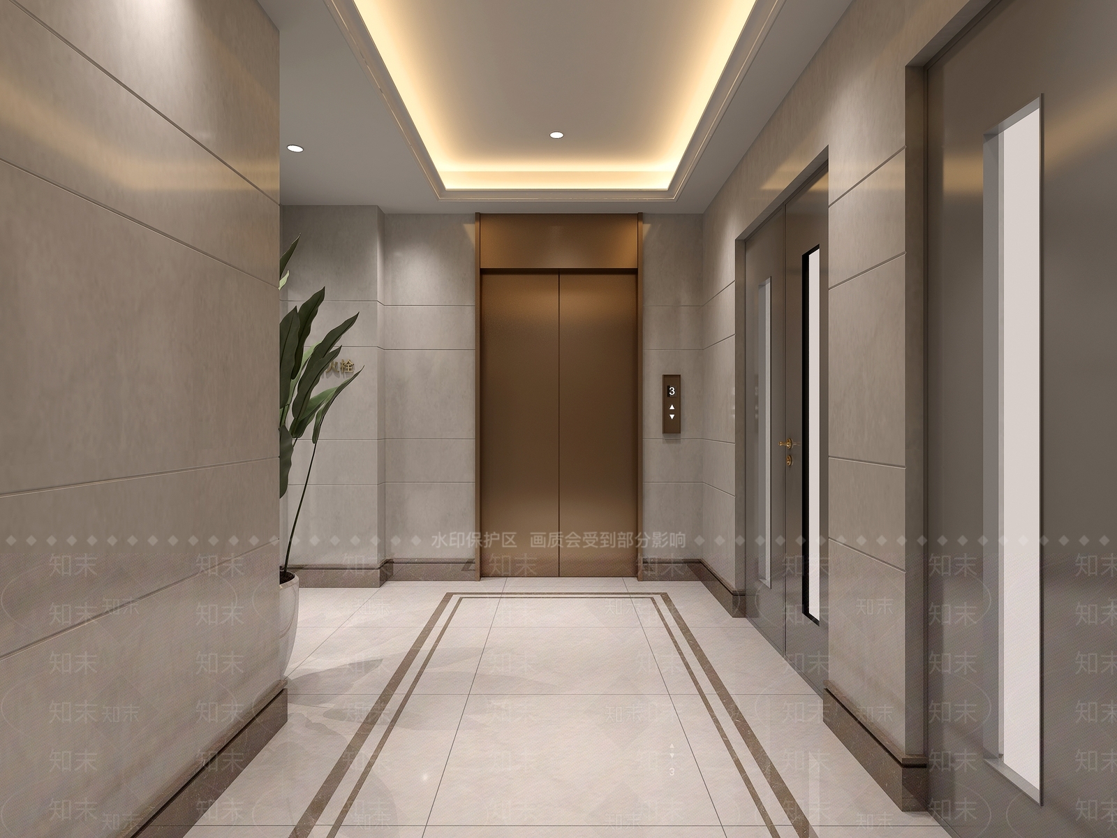 现代电梯间过道3D模型下载【ID:254907611】