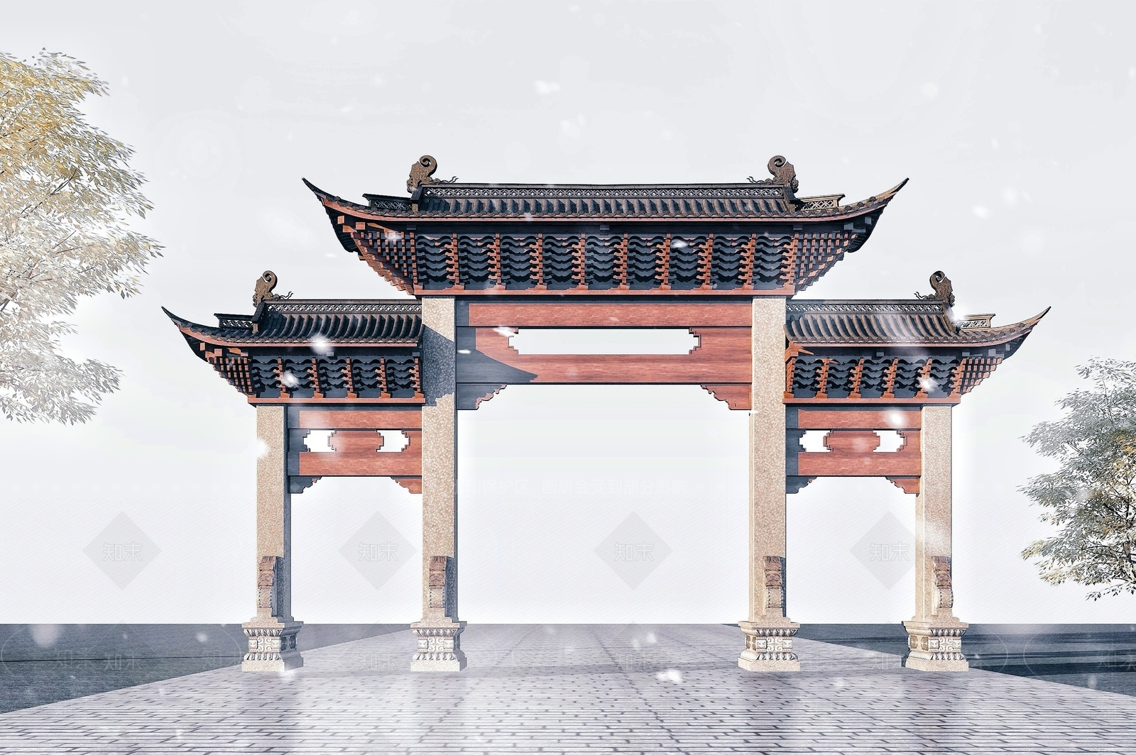 中式牌坊3D模型下载【ID:554929717】