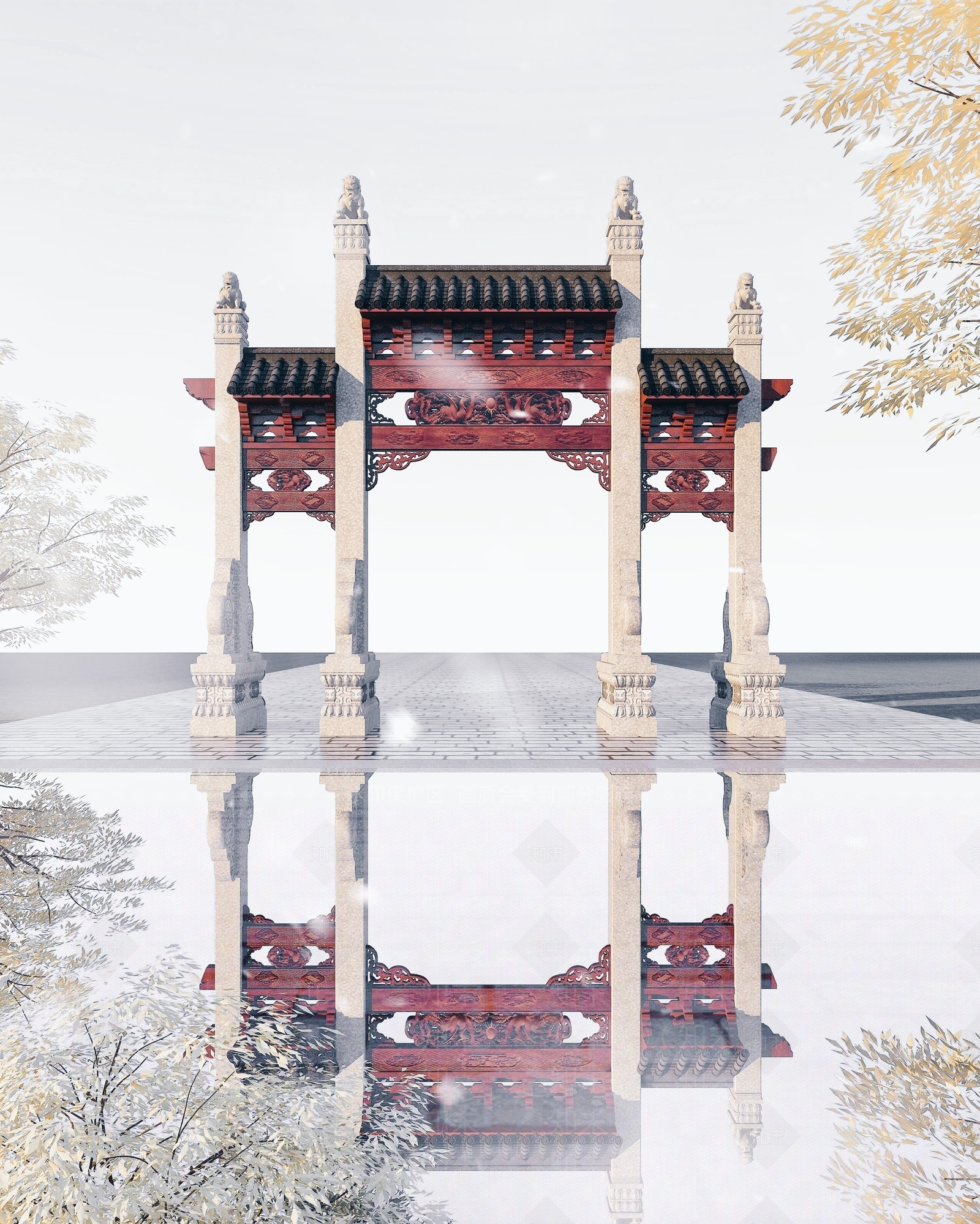 中式牌坊3D模型下载【ID:554929788】