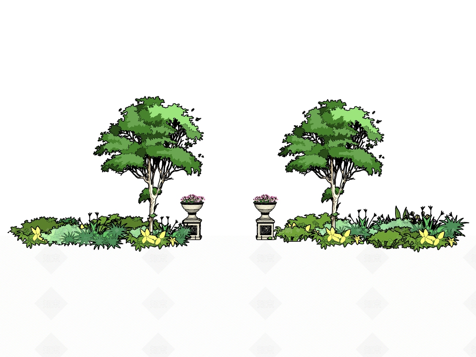 现代风格手绘植物组合SU模型下载【ID:154935945】