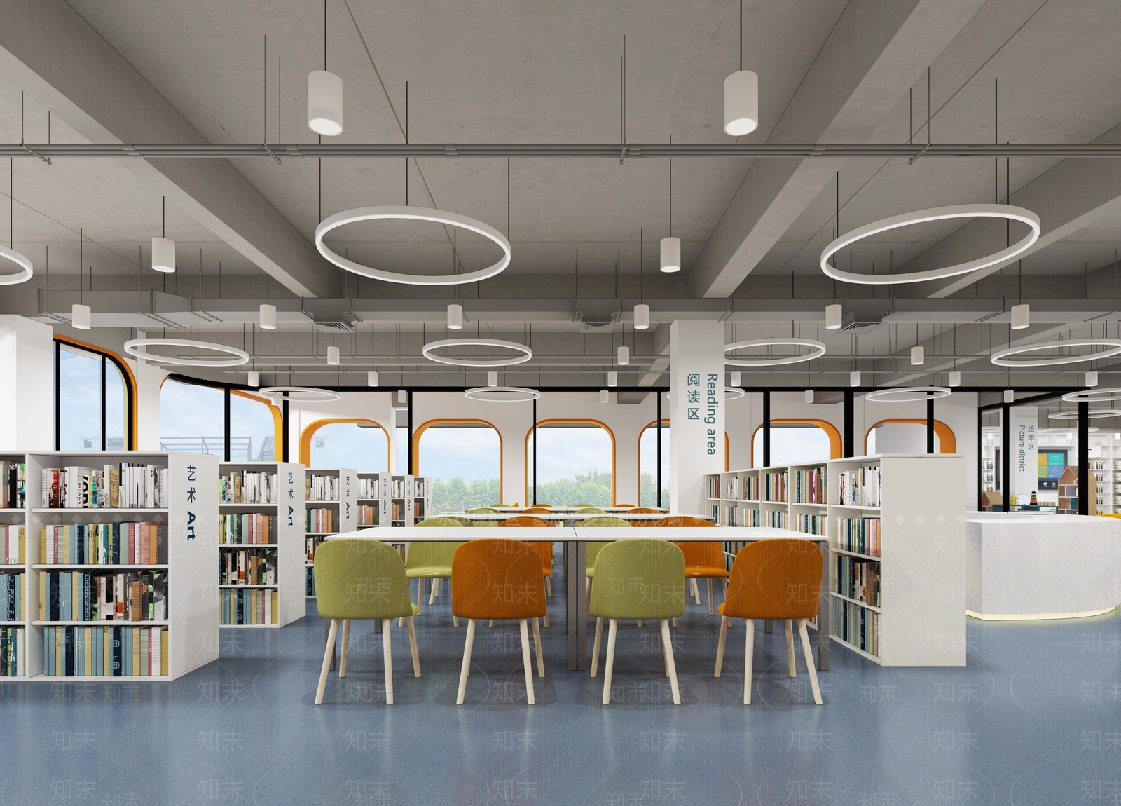 现代学校图书馆3D模型下载【ID:854940276】
