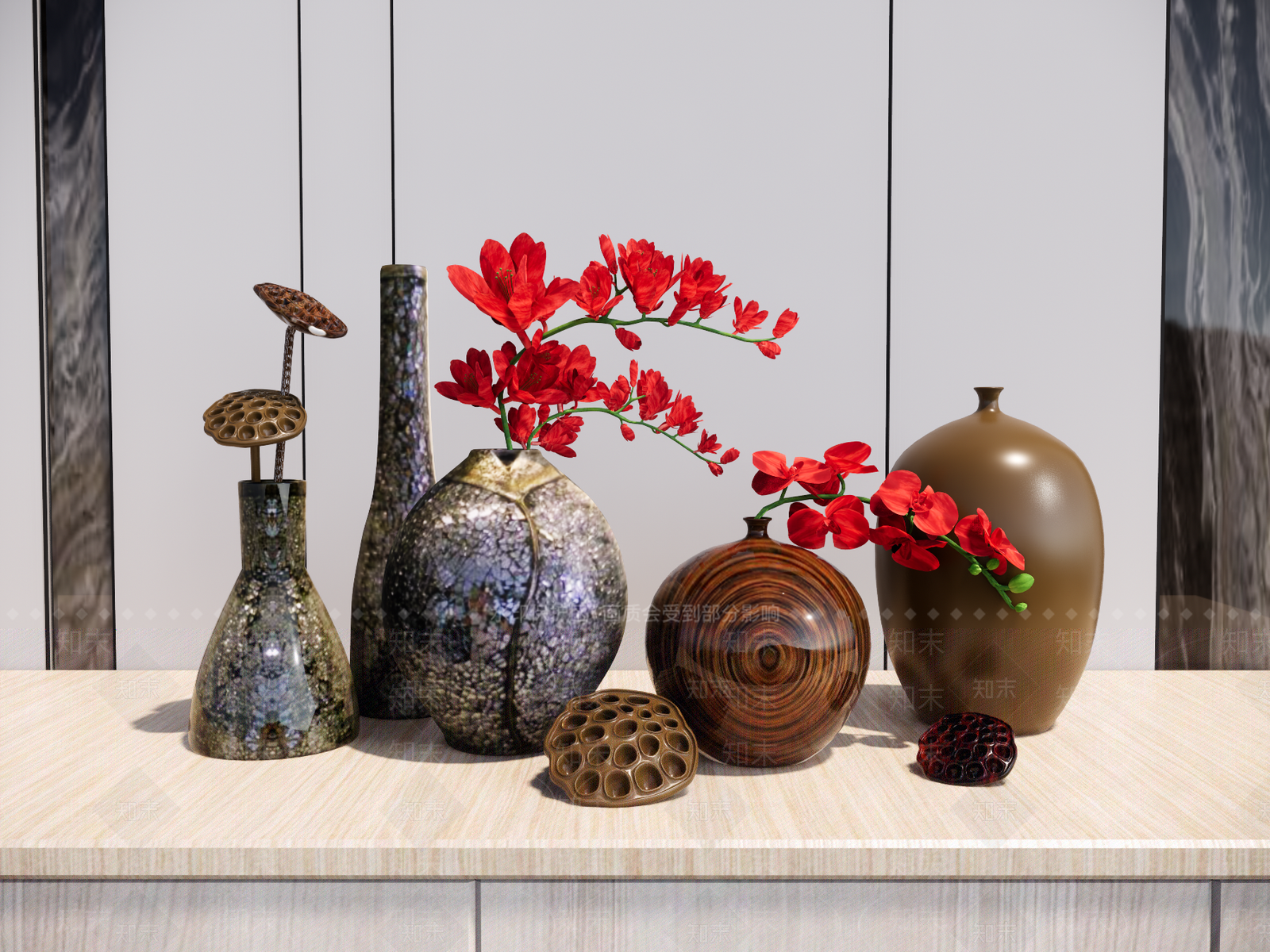 新中式干枝花瓶摆件SU模型下载【ID:954946956】
