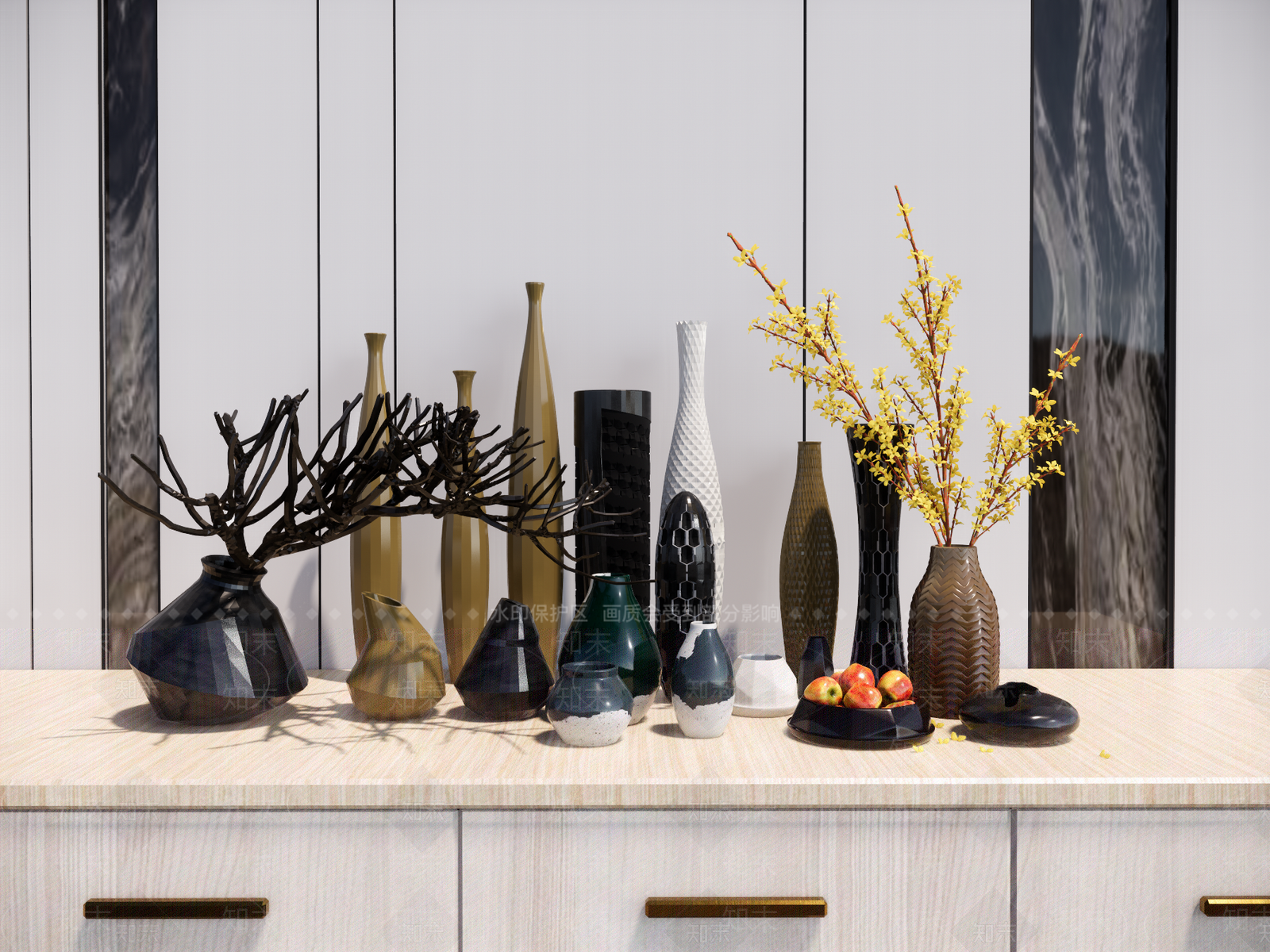 新中式干枝花瓶摆件SU模型下载【ID:954947984】