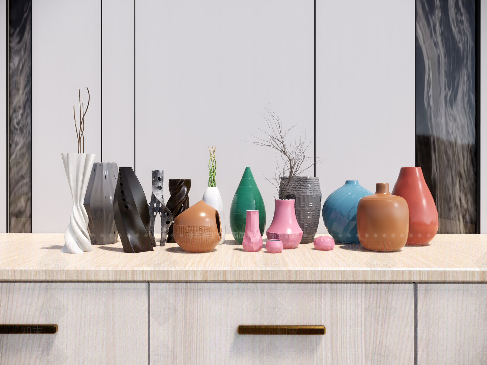 新中式干枝花瓶摆件SU模型下载【ID:954947989】