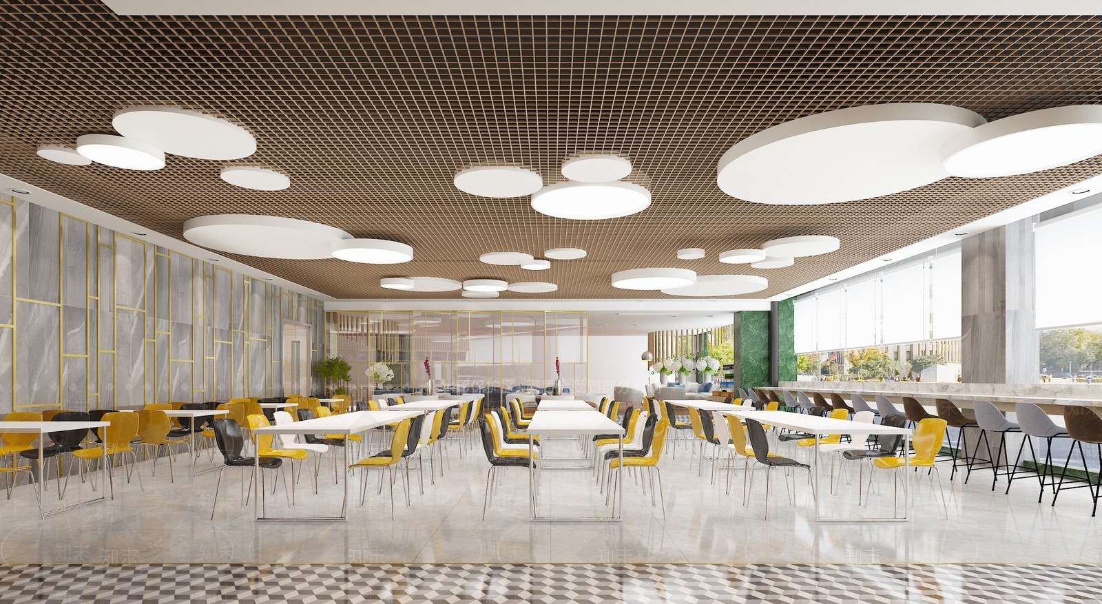 现代简约员工食堂3D模型下载【ID:754975798】