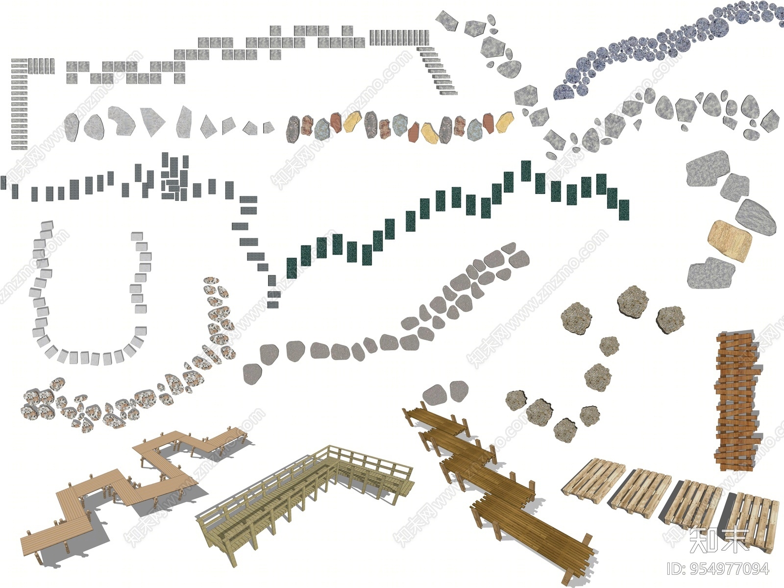现代风格庭院石头小路SU模型下载【ID:954977094】