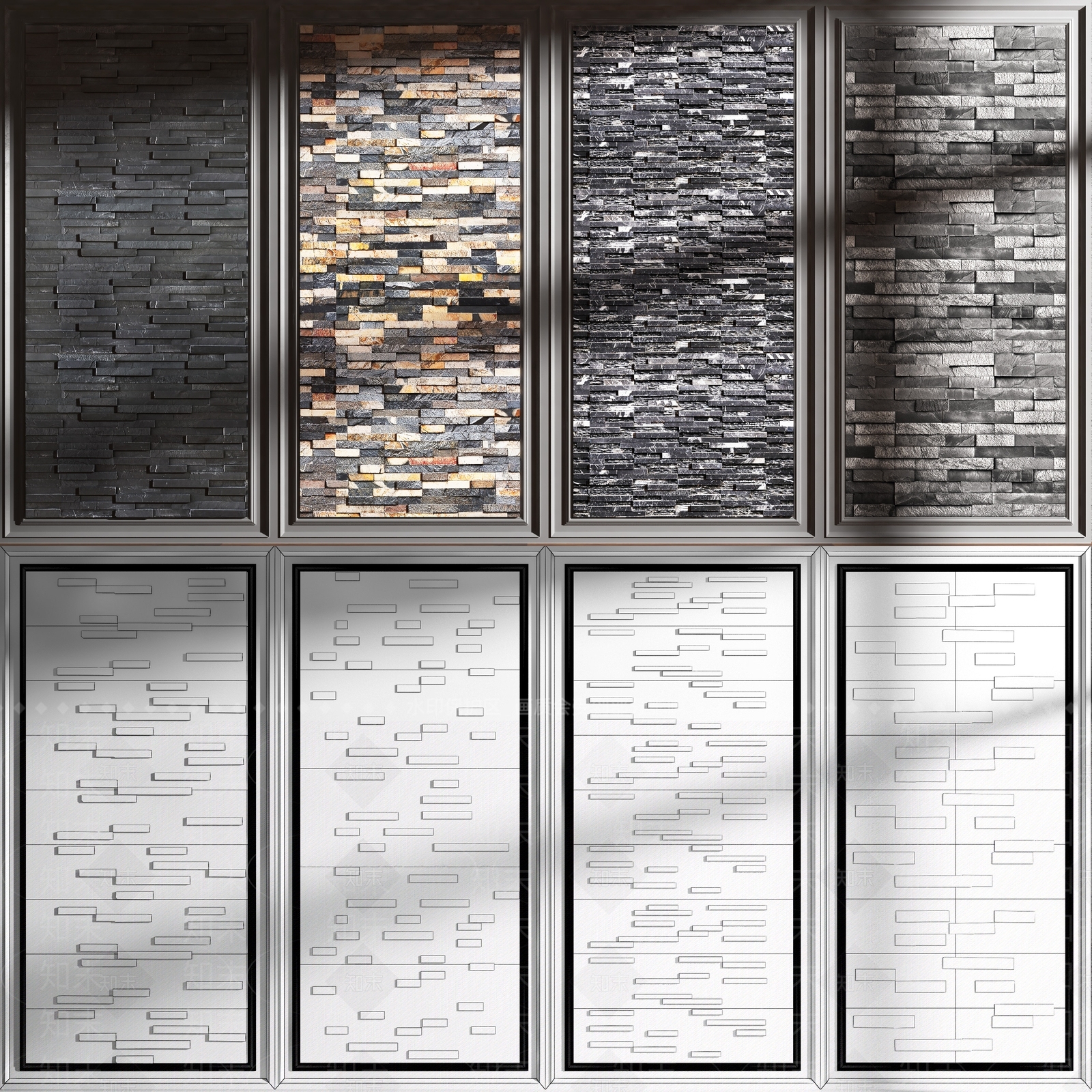 现代文化石墙面3D模型下载【ID:154993129】