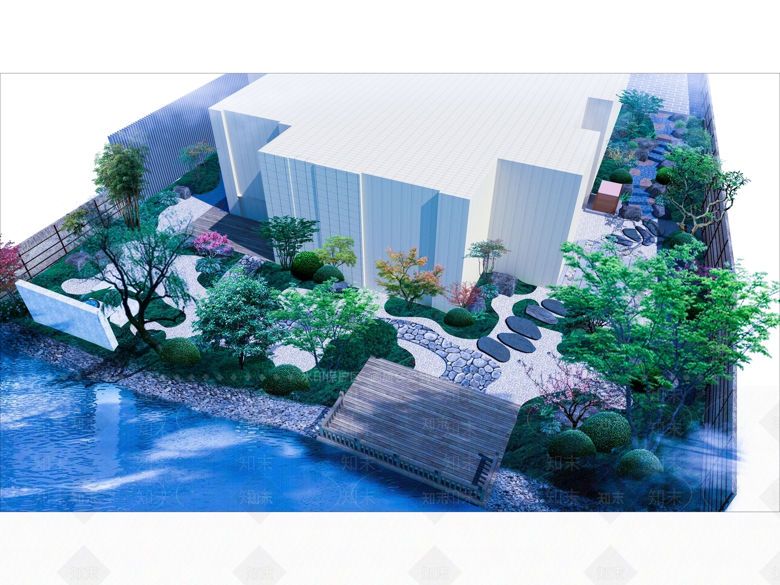日式风格别墅庭院景观设计SU模型下载【ID:554997913】
