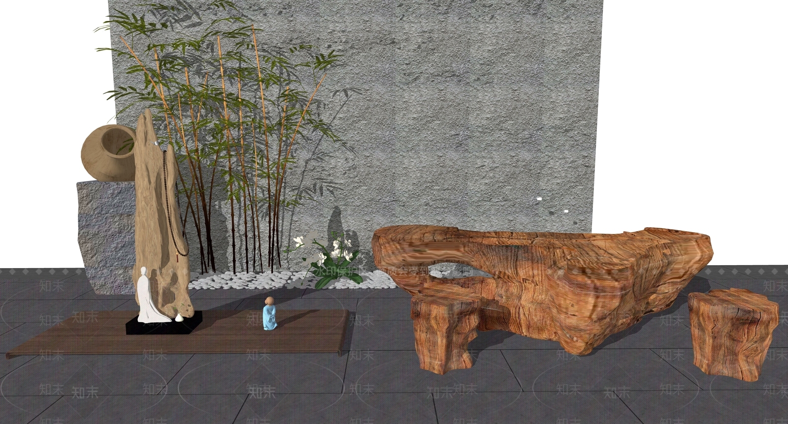 新中式风格根雕茶几SU模型下载【ID:655004531】