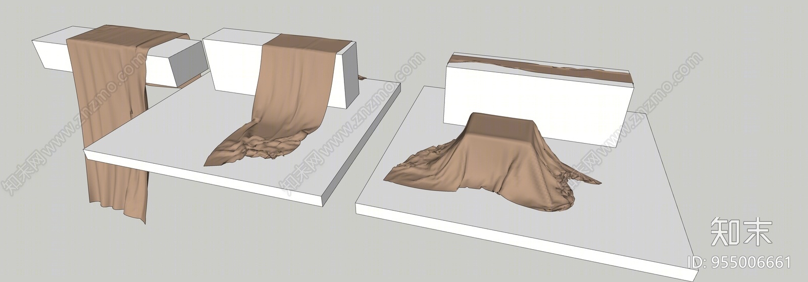 现代布料桌子褶皱模拟桌布合集桌旗SU模型下载【ID:955006661】