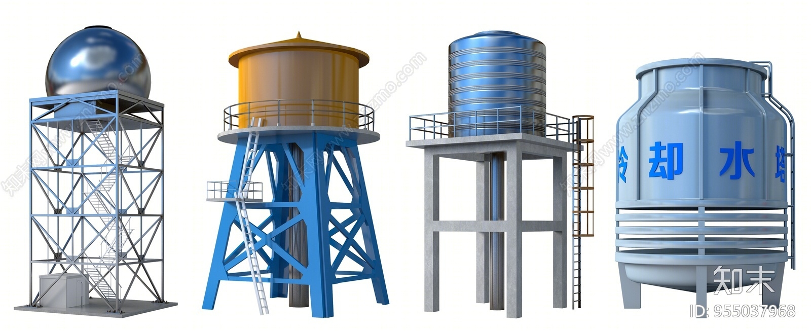 现代冷却水塔3D模型下载【ID:955037968】