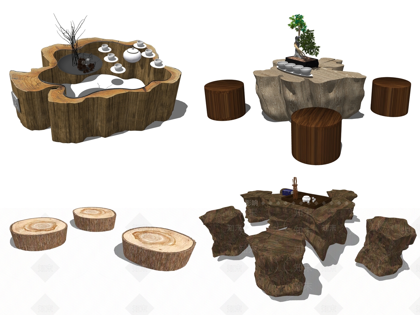 新中式风格根雕茶几SU模型下载【ID:655040546】