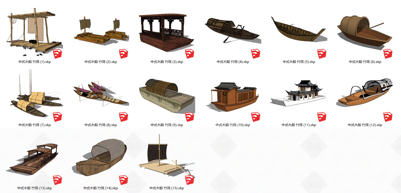 中式风格古代船SU模型下载【ID:655078464】