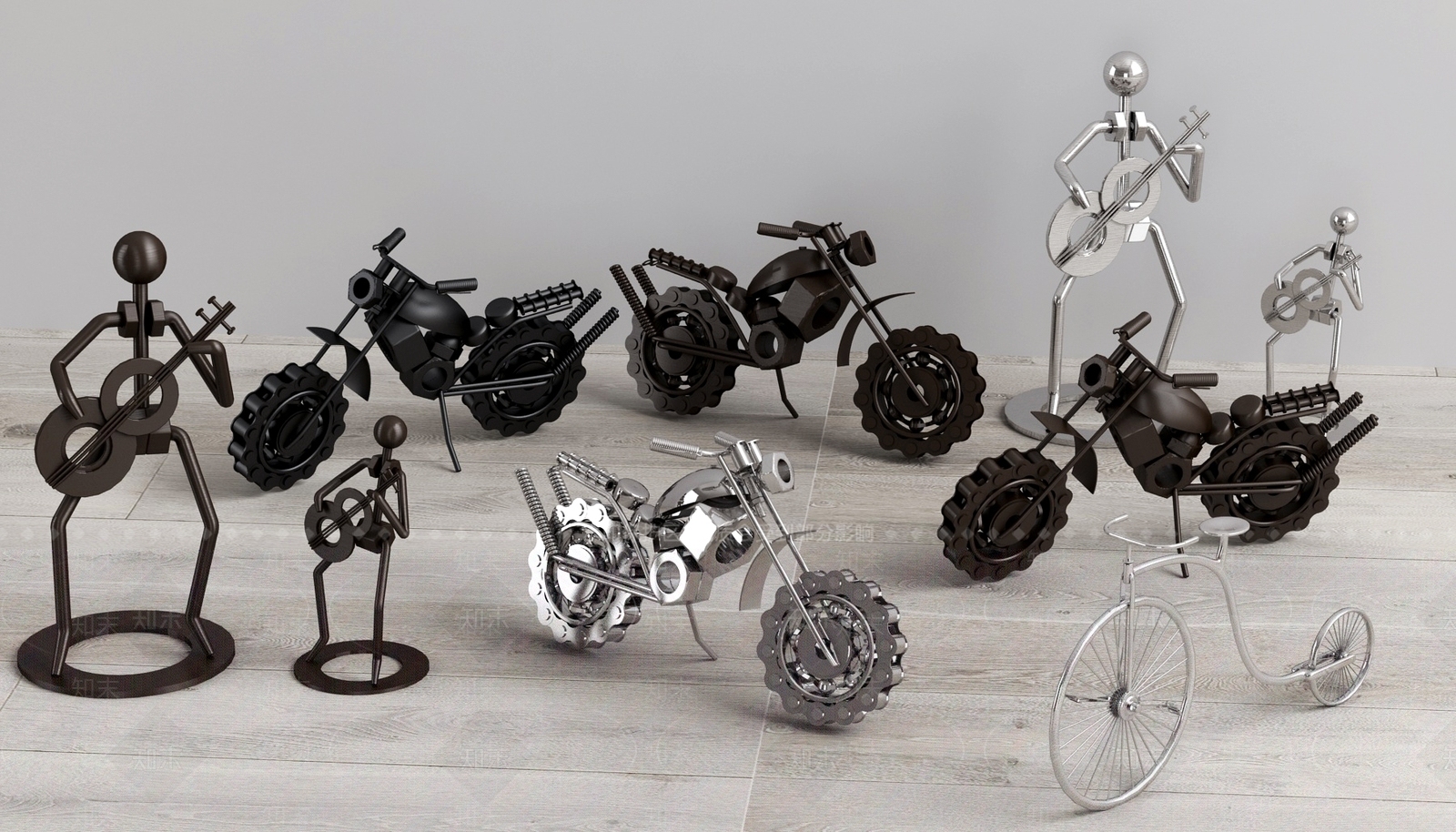工业风机械摩托车雕塑摆件3D模型下载【ID:655100541】