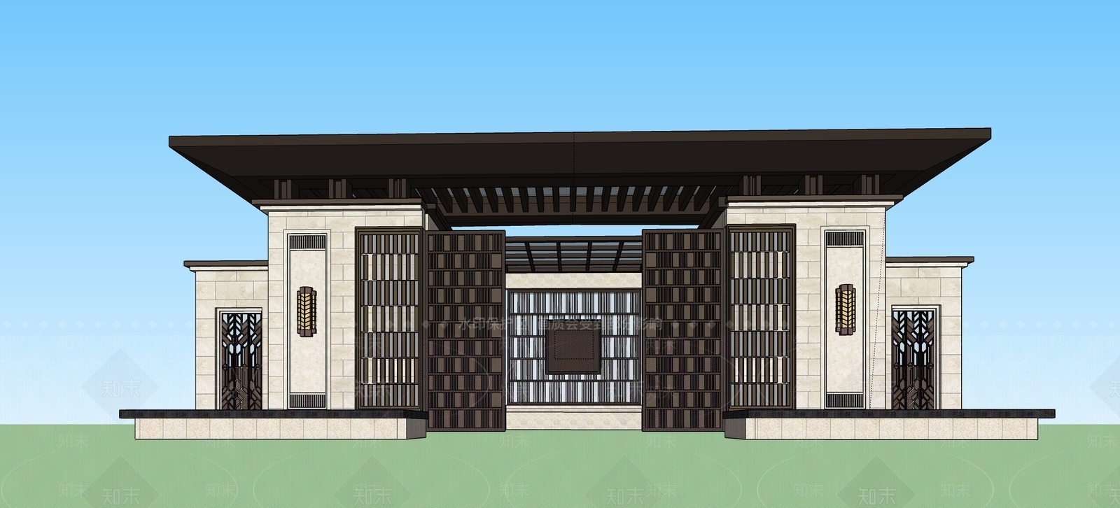 古典风格小区大门SU模型下载【ID:255104600】