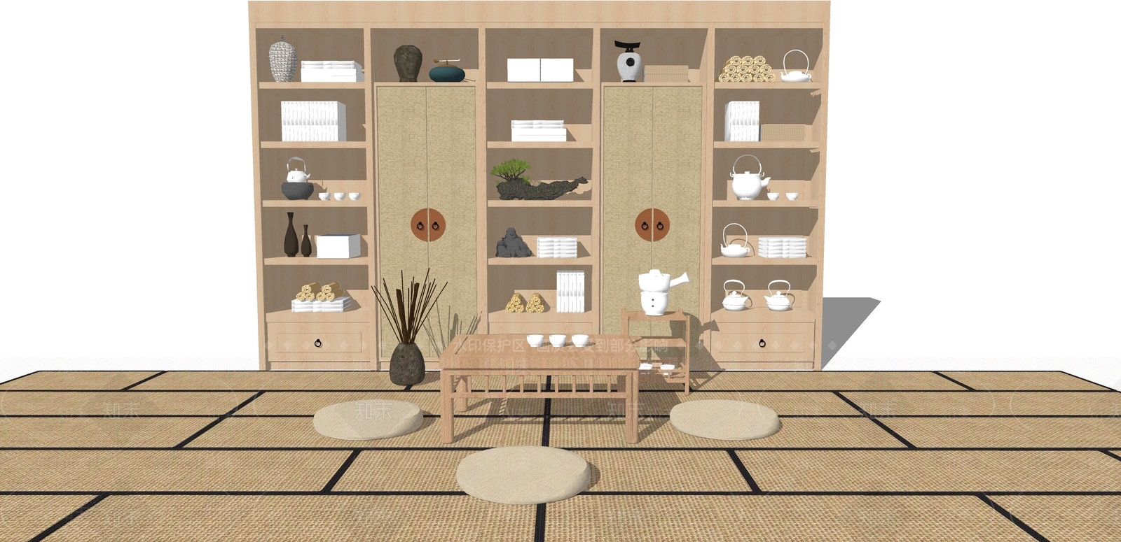 新中式风格陈列柜SU模型下载【ID:355116352】