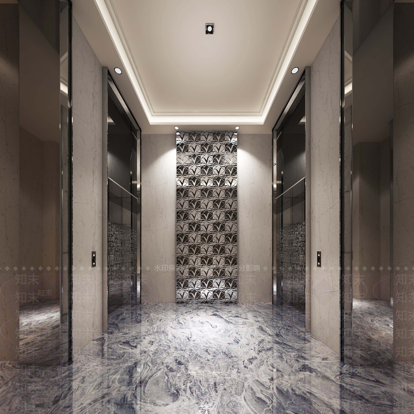 现代小区入户电梯厅3D模型下载【ID:955148925】