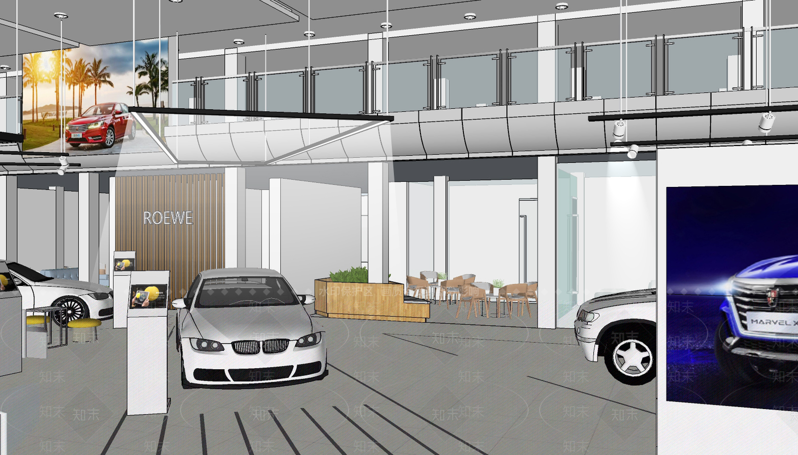 现代风格汽车4S店SU模型下载【ID:955157109】