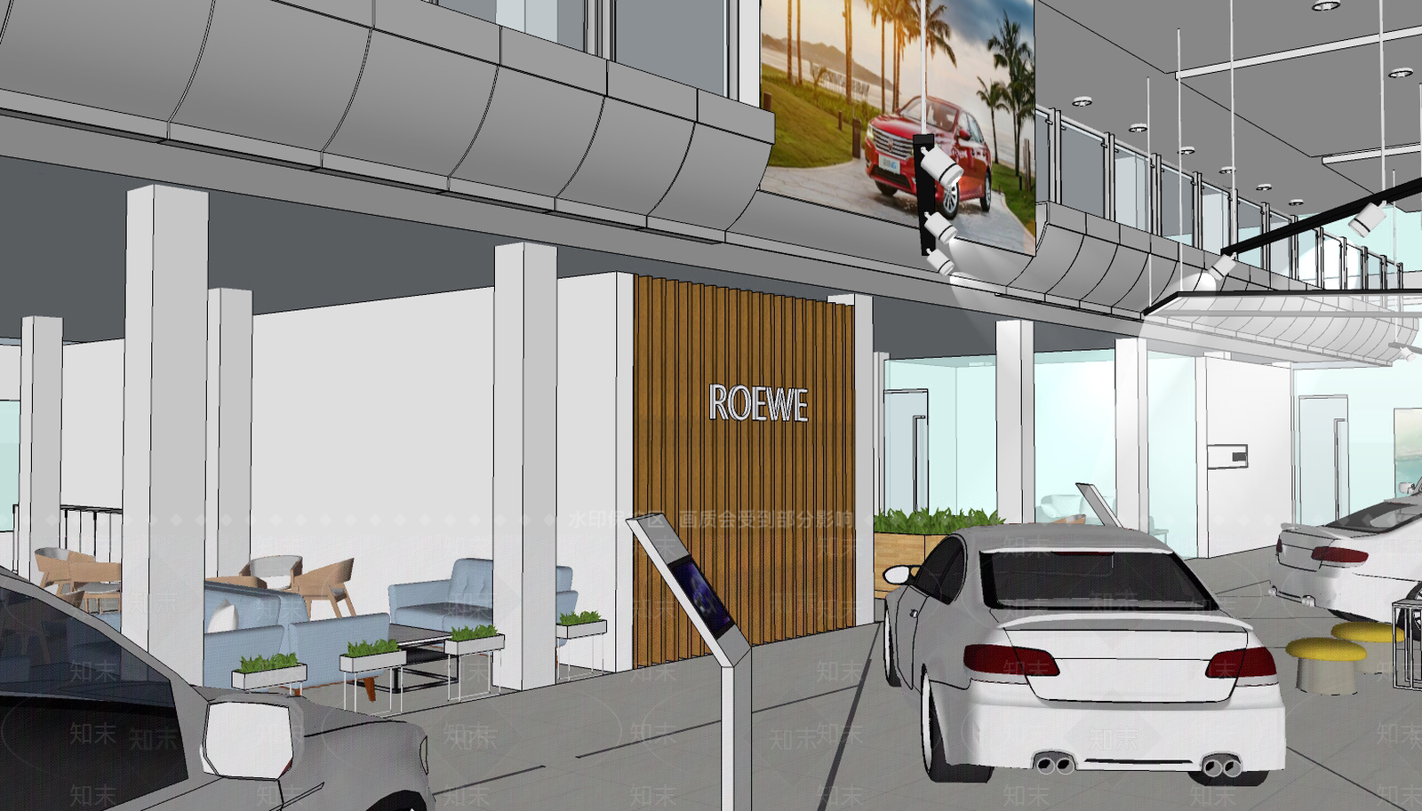 现代风格汽车4S店SU模型下载【ID:955157109】