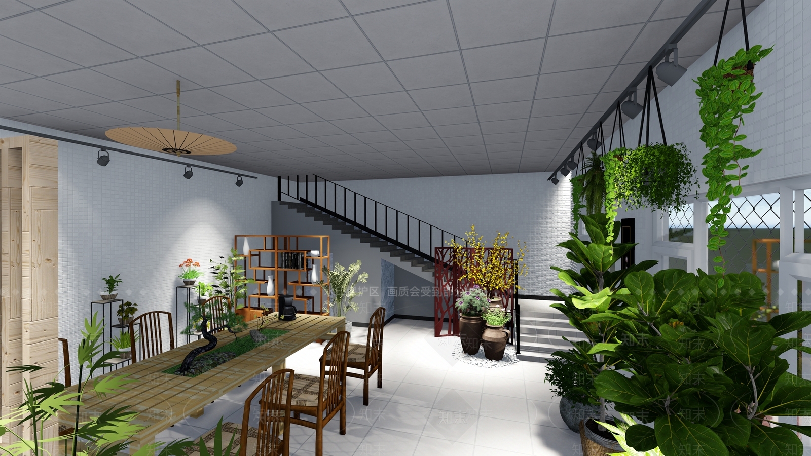 新中式风格植物展厅SU模型下载【ID:855159124】