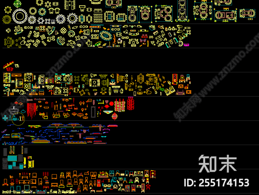 酒店家具图块大全cad施工图下载【ID:255174153】