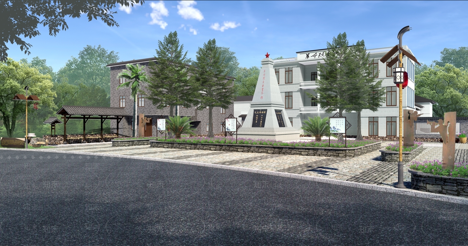 中式乡村广场设计SU模型下载【ID:355191201】