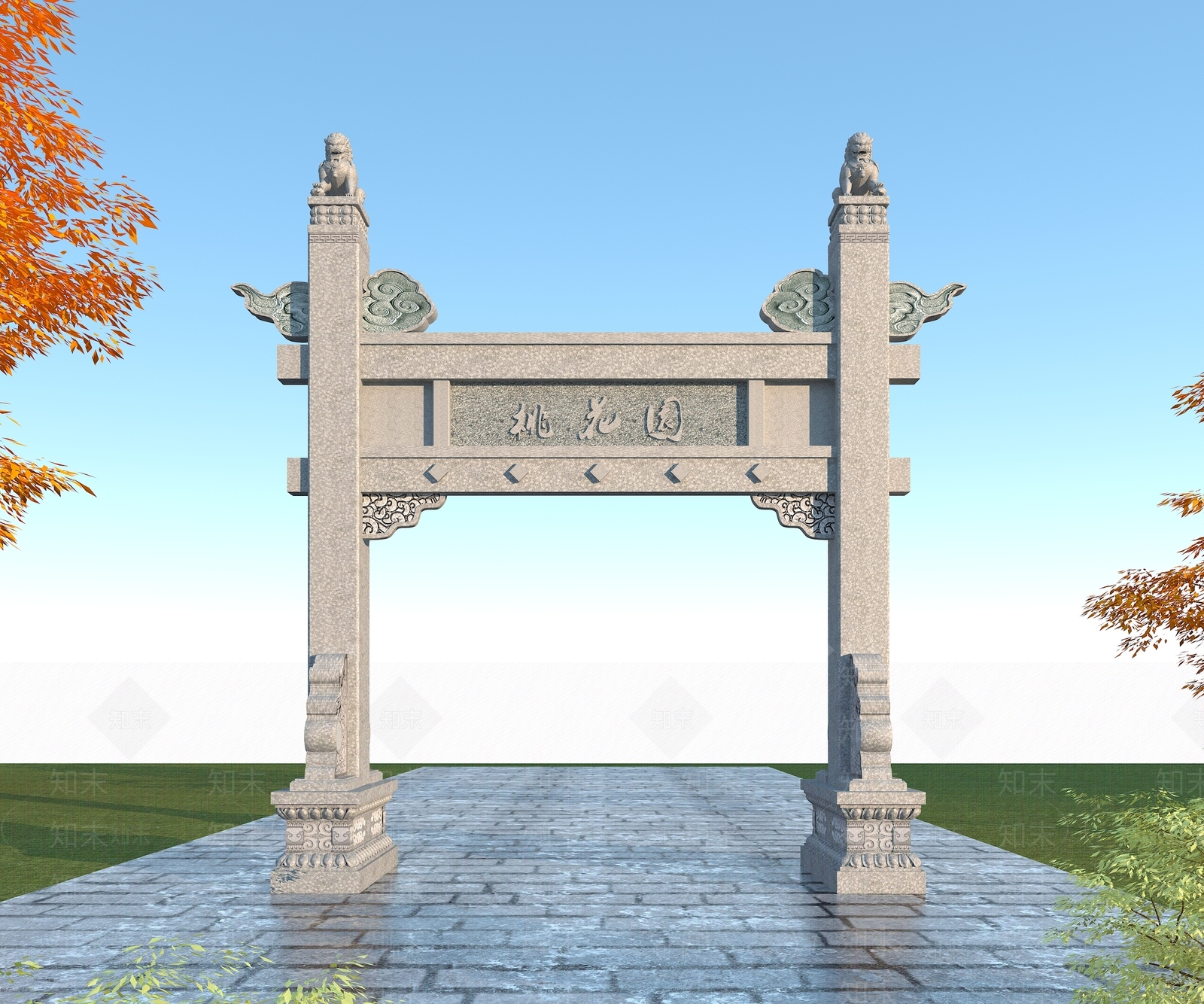 中式石雕牌坊3D模型下载【ID:555198710】